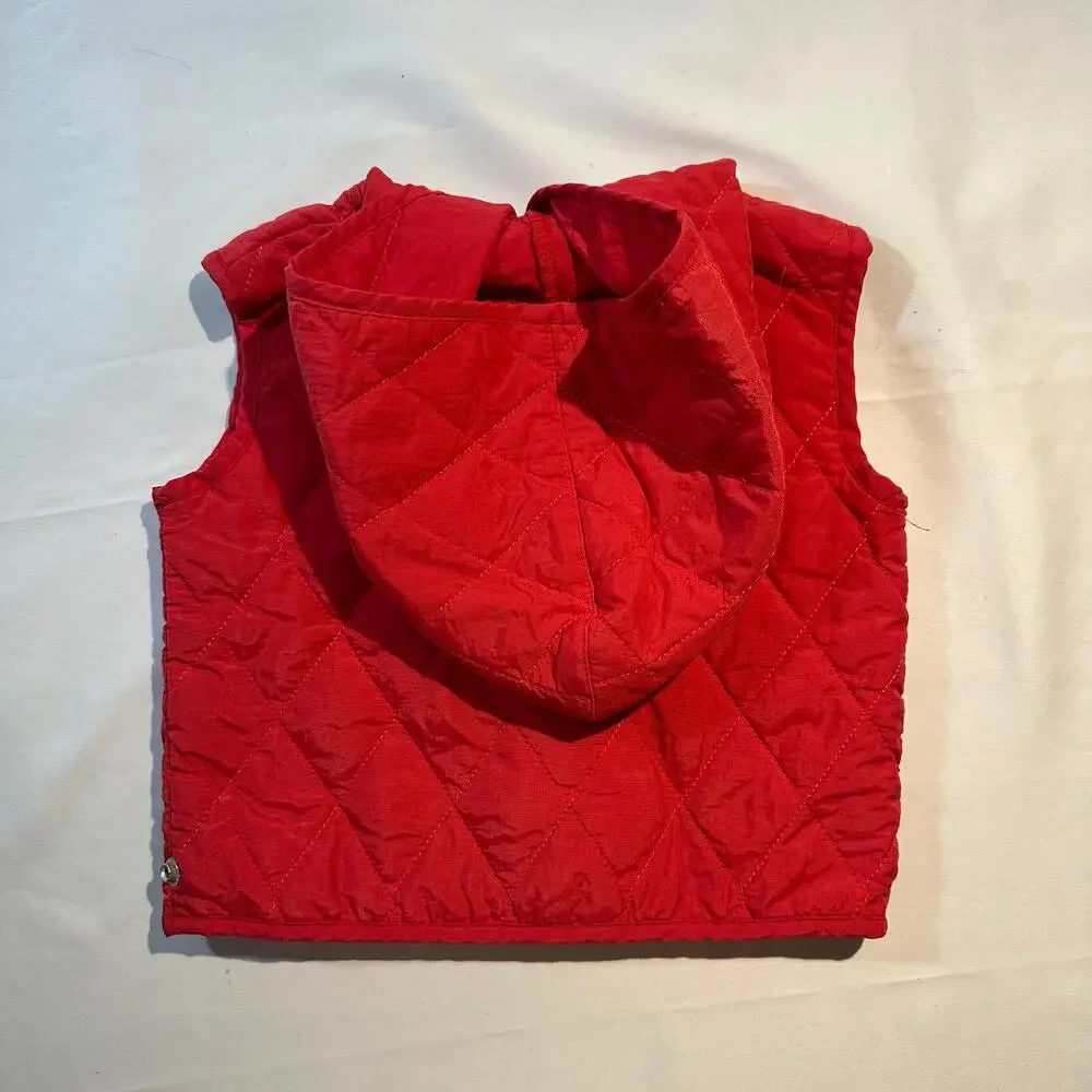 Vintage Kids Play Red Quilted Hooded Vest Gender Neutral Sz 12 mo